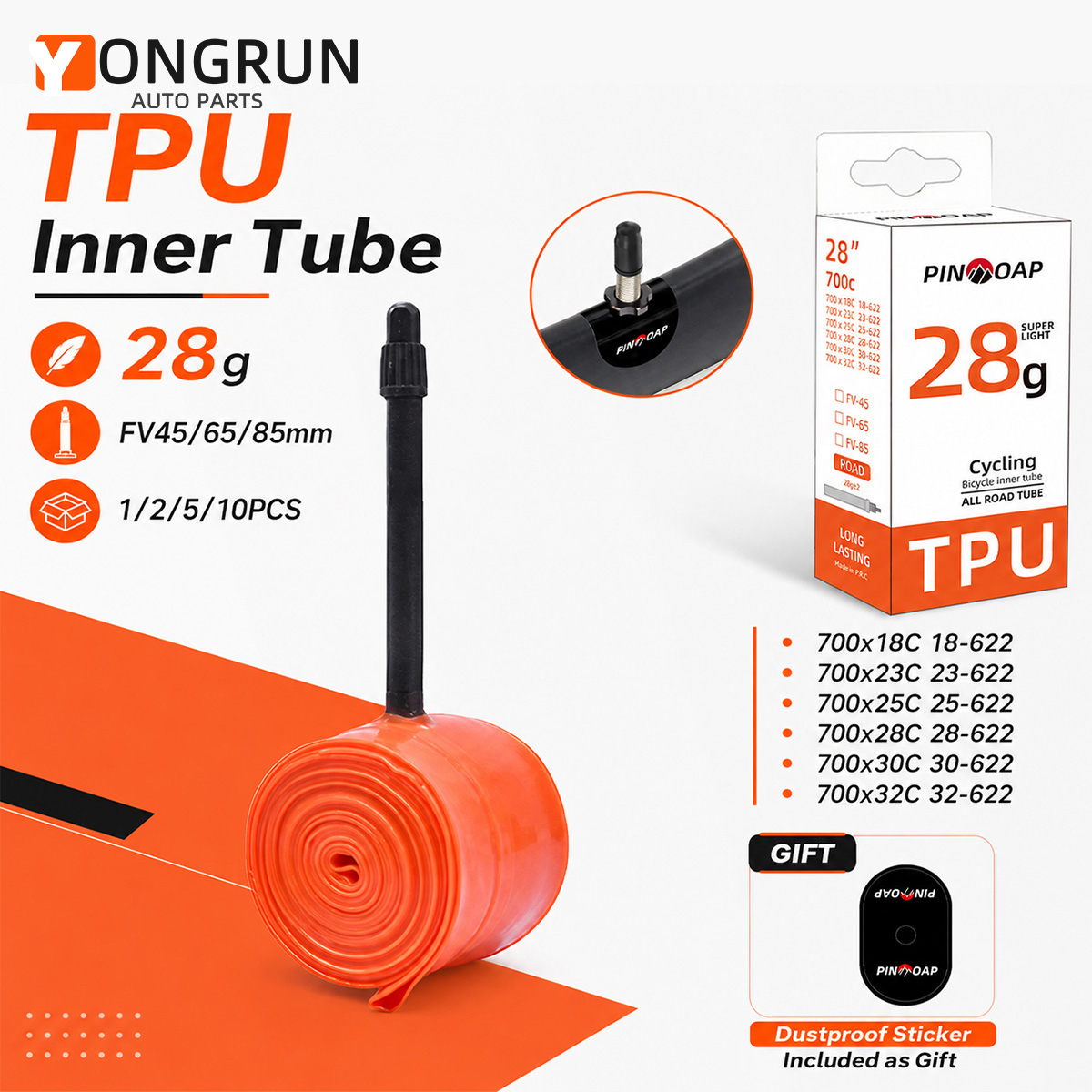 Inner Tube 700C - YONGRUN 700x18/23/25/28/30/32C FV45/65/85mm Ultralekka dętka rowerowa